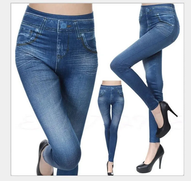 Denim-Print Leggings – High Waist, Super Stretch